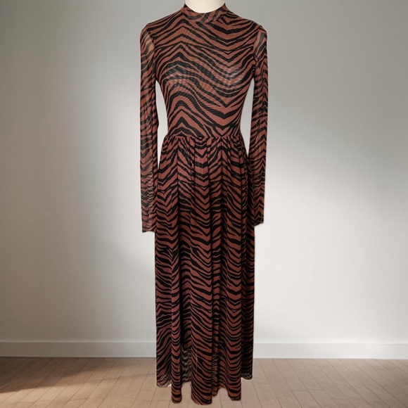 Urban Outfitters Tiger Print Mesh Maxi Dress Size S Made in U.K - Picture 1 of 8
